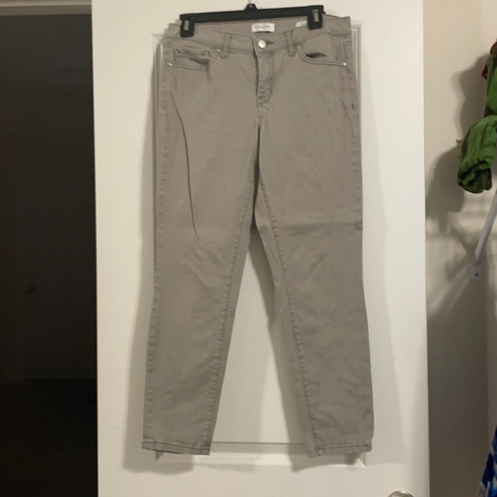 Mint/gray cropped skinny jeans